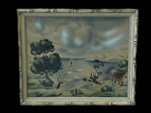 Load image into Gallery viewer, Vintage Airbrushed Turner Style Mathews Print of Sailboat in Faux Bamboo Frame
