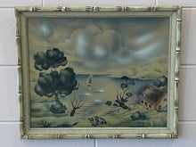 Load image into Gallery viewer, Vintage Airbrushed Turner Style Mathews Print of Sailboat in Faux Bamboo Frame
