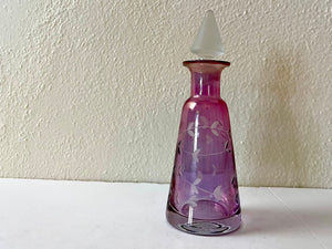 Vintage 60s Etched Glass Bottle Perfume Decanter Storage Bottle