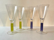 Load image into Gallery viewer, Vintage Memphis Design Inspired Green + Purple Champagne Flutes or Glasses
