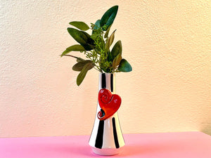 Vintage 80s Striped Ceramic Vase With Heart