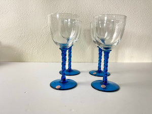 Vintage 60s Set of Four Twisted Stem Wine Glasses Made In Italy