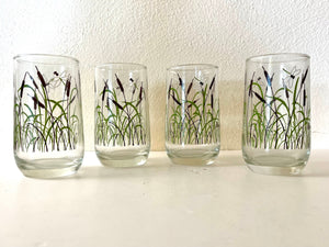 Vintage 70s Set of 4 Dragon Fly + Cat Tail Iced Tea Glasses by Beverly