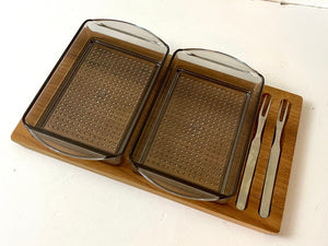 Vintage 1960s Teak + Glass Serving Dish Savoury Set Made in Denmark
