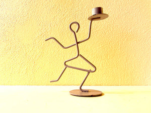 Vintage 80s Post Modern Memphis Style Metal Dancing Man Candle Holders By Scardy