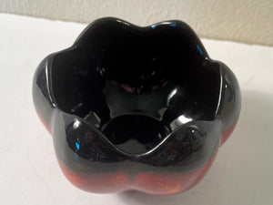 Vintage 1960s Decorative Ceramic Black Bowl with Scalloped Edge